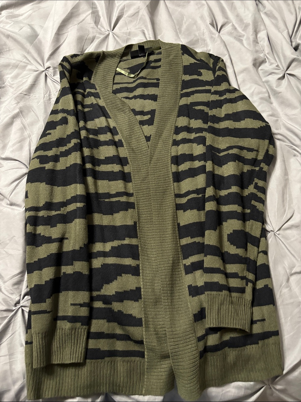 Lane Bryant Olive Green & Black Striped Open-Front Cardigan